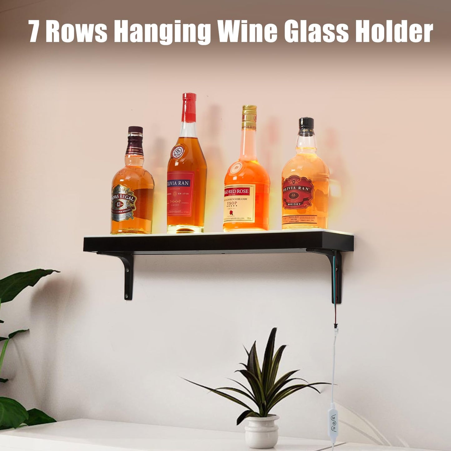 Garvee LED Lighted Liquor Bottle Display Shelf - 1-Step, 24-Inch, Remote & App Control, Acrylic with Wine Holder Slots, Multi Functional Wine Rack