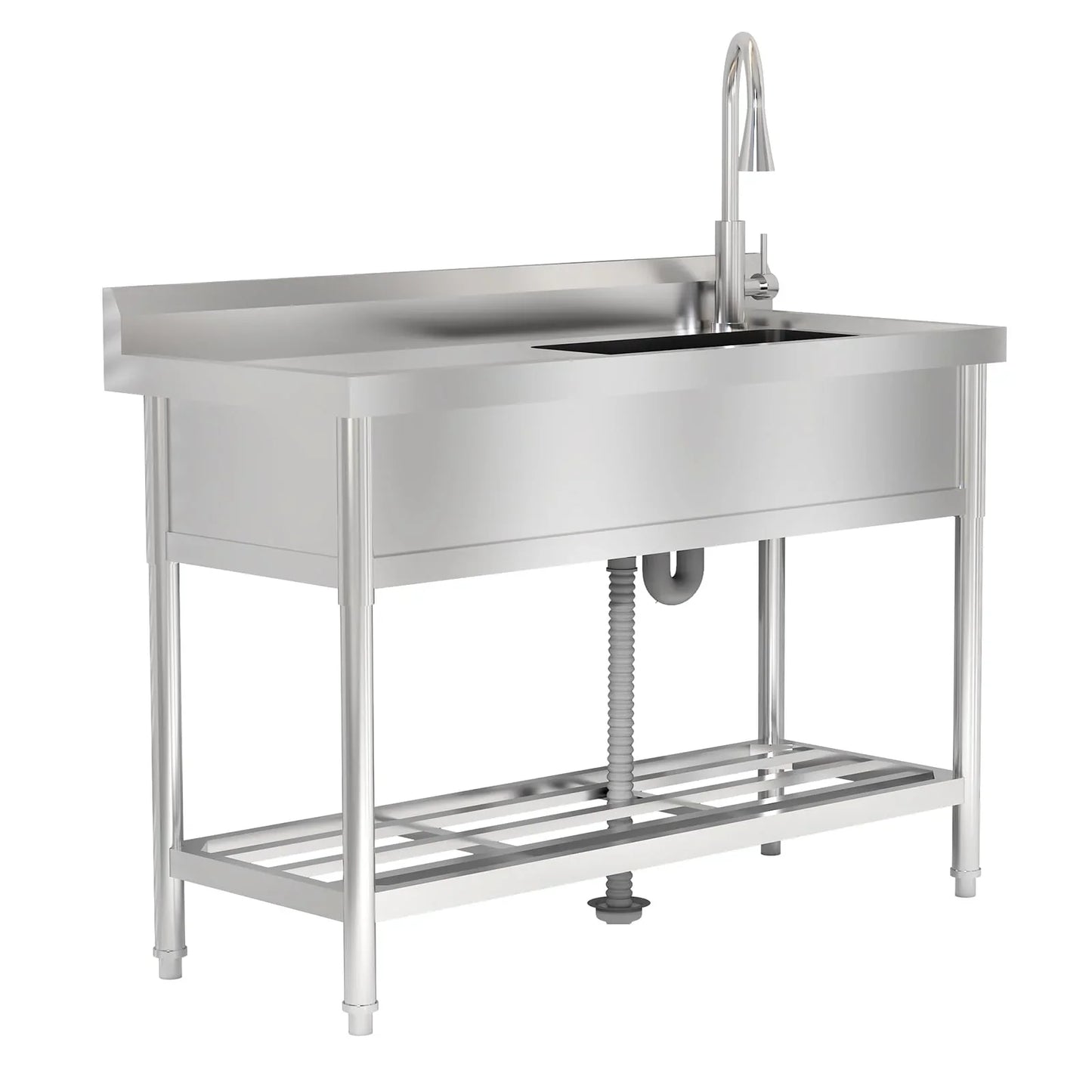 Garvee 47"W x 20"D x 37"H Stainless Steel Utility Sink - Free Standing Single Bowl with Cold & Hot Water Faucet for Kitchen, Laundry Room, Restaurant, Garage, Garden