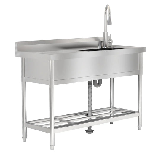 Garvee 47"W x 20"D x 37"H Stainless Steel Utility Sink - Free Standing Single Bowl with Cold & Hot Water Faucet for Kitchen, Laundry Room, Restaurant, Garage, Garden