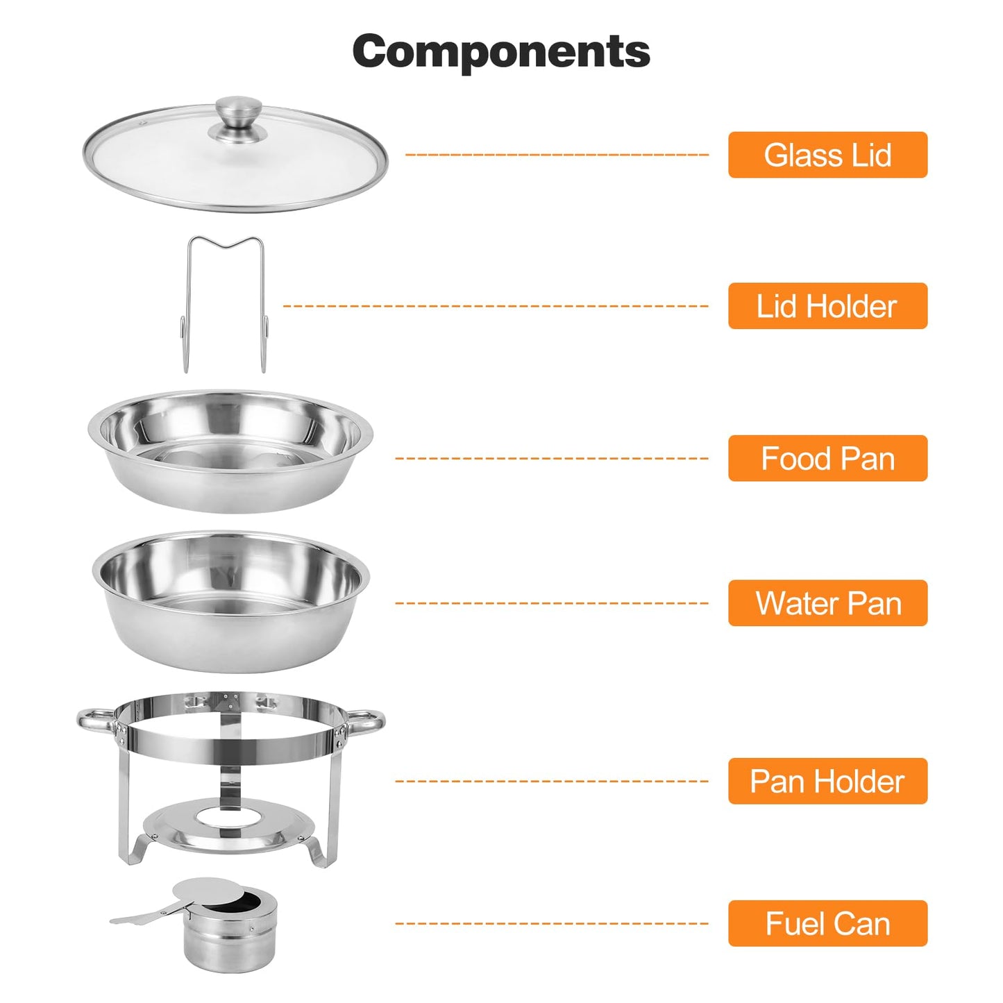 Garvee Chafing Dish Buffet Set 2 Pack 5QT, Stainless Steel Round Chafing Dishes for Buffet with Lid Holder & Glass Lid, Buffet Servers and Warmers for Parties, Wedding, Camping, Dinner, Silver