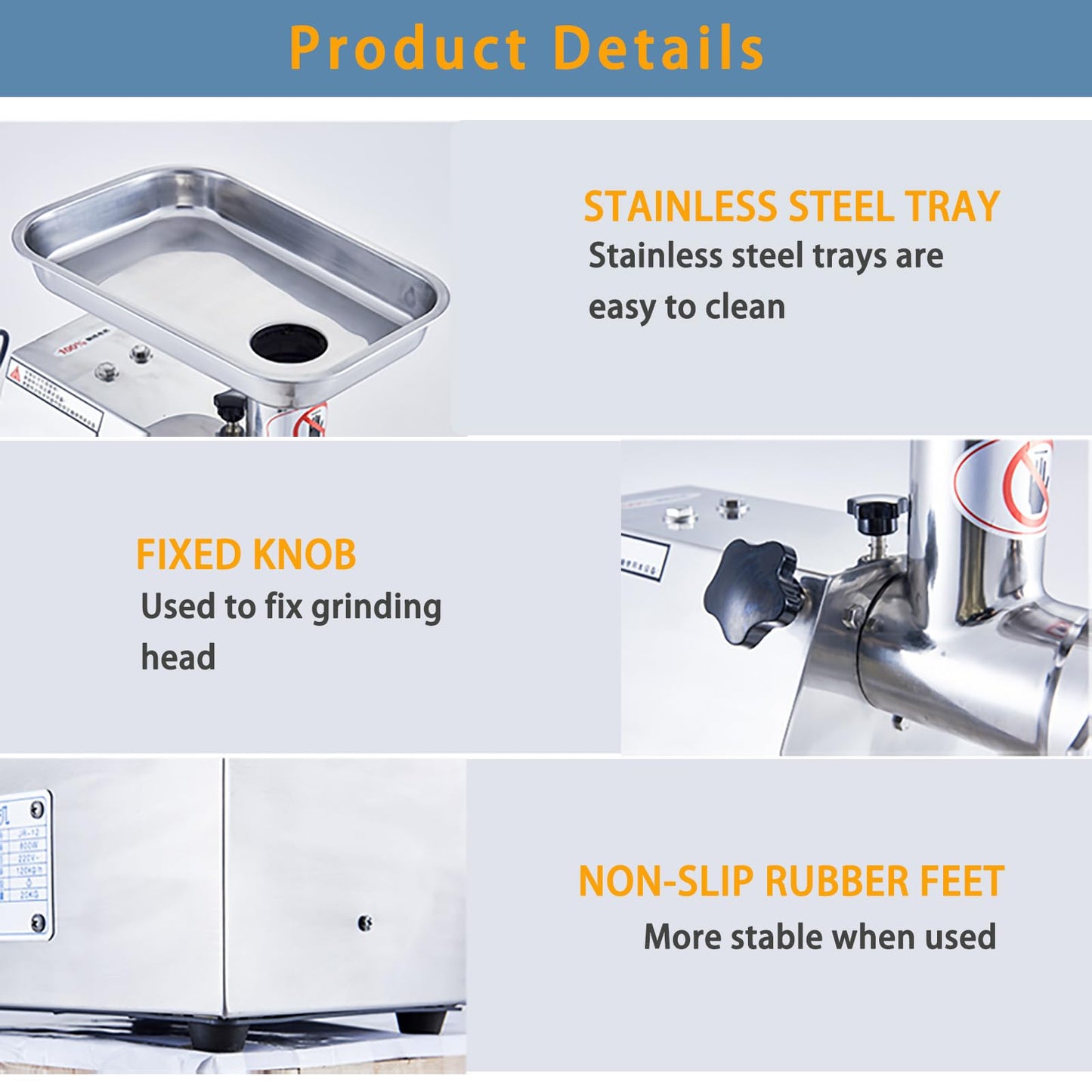 GARVEE Commercial Meat Grinder - 800W Max, Heavy-Duty Stainless Steel Electric Grinder, 265 lbs/H with 2 Blades, 2 Plates, and Sausage Stuffer Tube for Home Kitchen