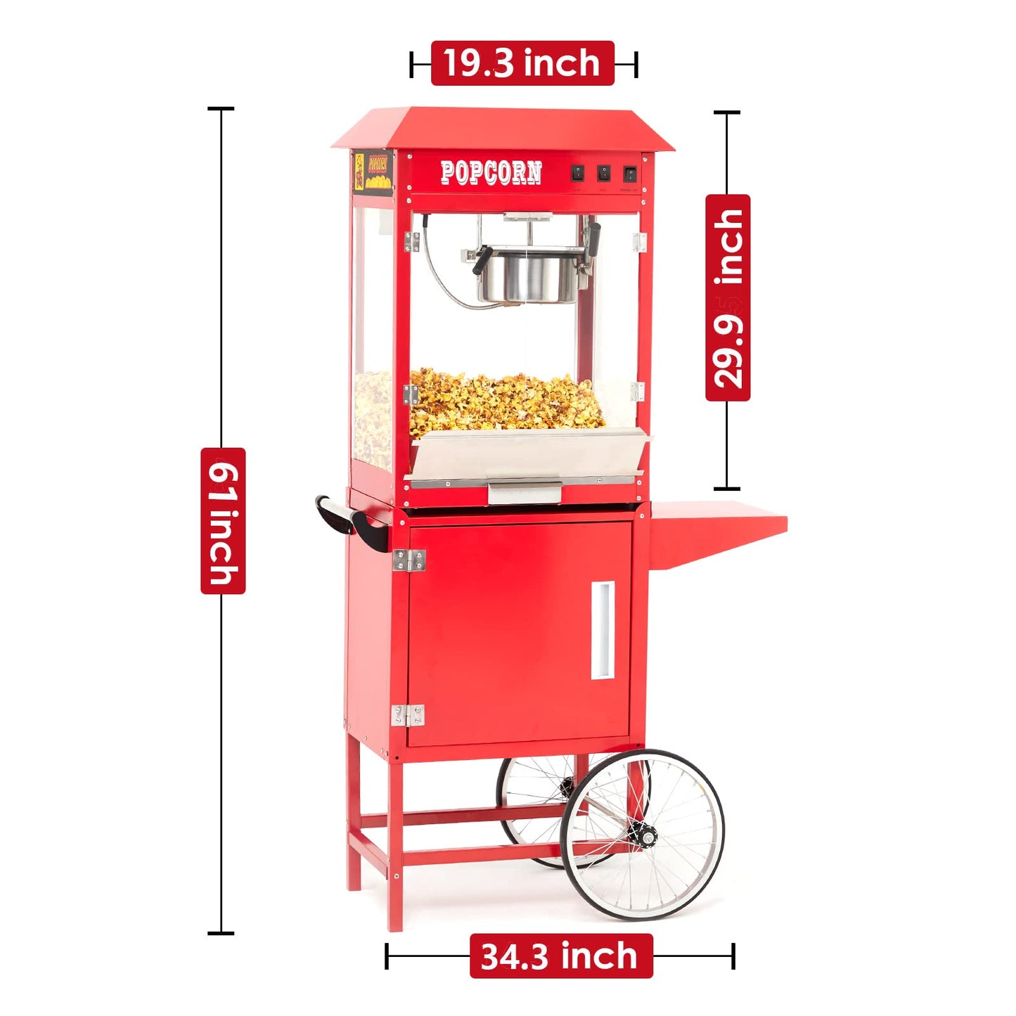 Garvee Popcorn Machine, Commercial Popcorn Machine With Cart, Popcorn Maker Machine With Stainless-Steel 8oz Kettle Makes Up To 60 Cups, Vintage Style