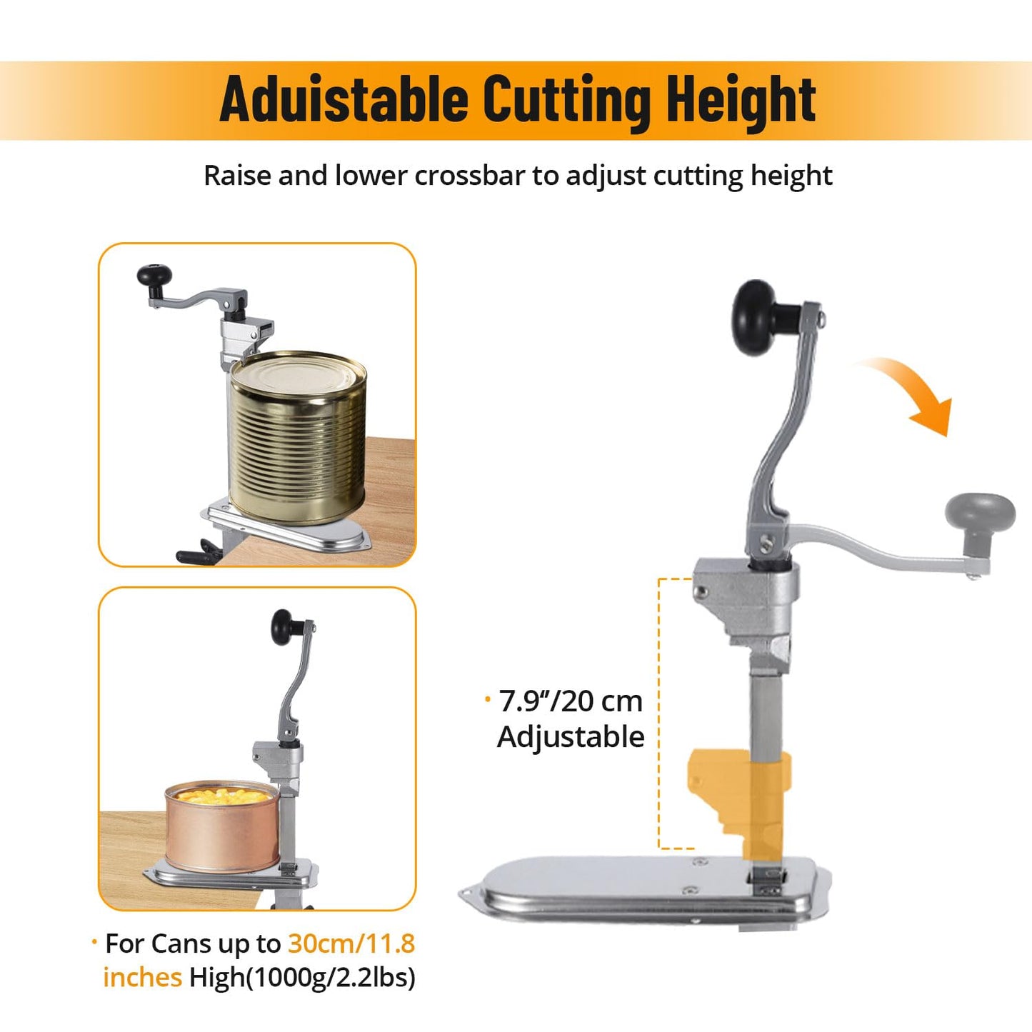 Garvee Manual Table Can Opener, Heavy-Duty Commercial Countertop, Stainless Steel Blade, Plated Steel Base, Opens Cans Up to 12 Inches, Suitable for Home and Commercial Kitchens