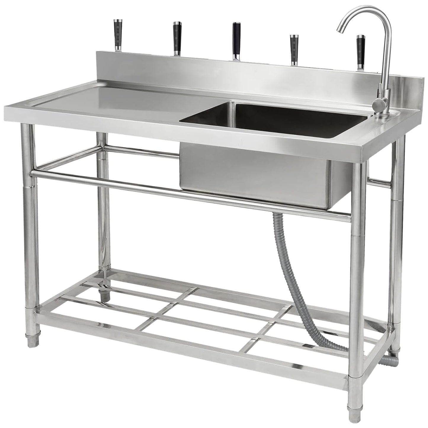 GARVEE 47.2"W x 19.7"D x 37.4"H Freestanding Stainless Steel Utility Sink - Single Bowl Prep Sink with Workbench, Hot & Cold Water Pipes, and Faucet for Restaurants, Laundry Rooms, Garages, Bars, and Workshops