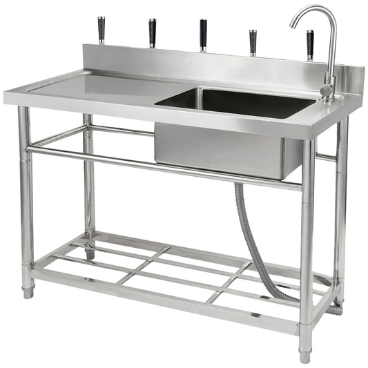 GARVEE 47.2"W x 19.7"D x 37.4"H Freestanding Stainless Steel Utility Sink - Single Bowl Prep Sink with Workbench, Hot & Cold Water Pipes, and Faucet for Restaurants, Laundry Rooms, Garages, Bars, and Workshops