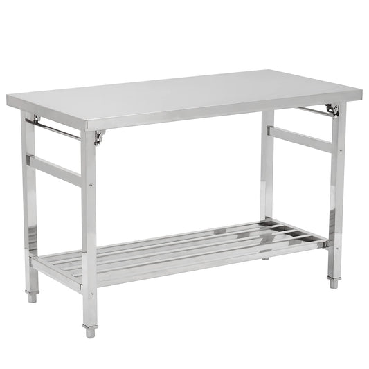 Garvee 48"L x 24"W x 32"H Stainless Steel Table Commercial Heavy Duty Folding Work Table with Undershelf Ideal for Kitchen Laundry and Outdoor Cooking