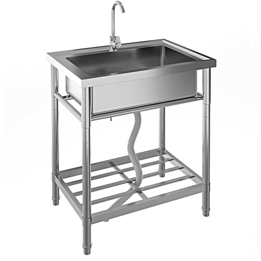Garvee 20"D X 28"W X 34"H Free Standing Utility Sink Single Bowl Stainless Steel Commercial Kitchen Sink with Hot and Cold Water Pipes for Indoor and Outdoor Use