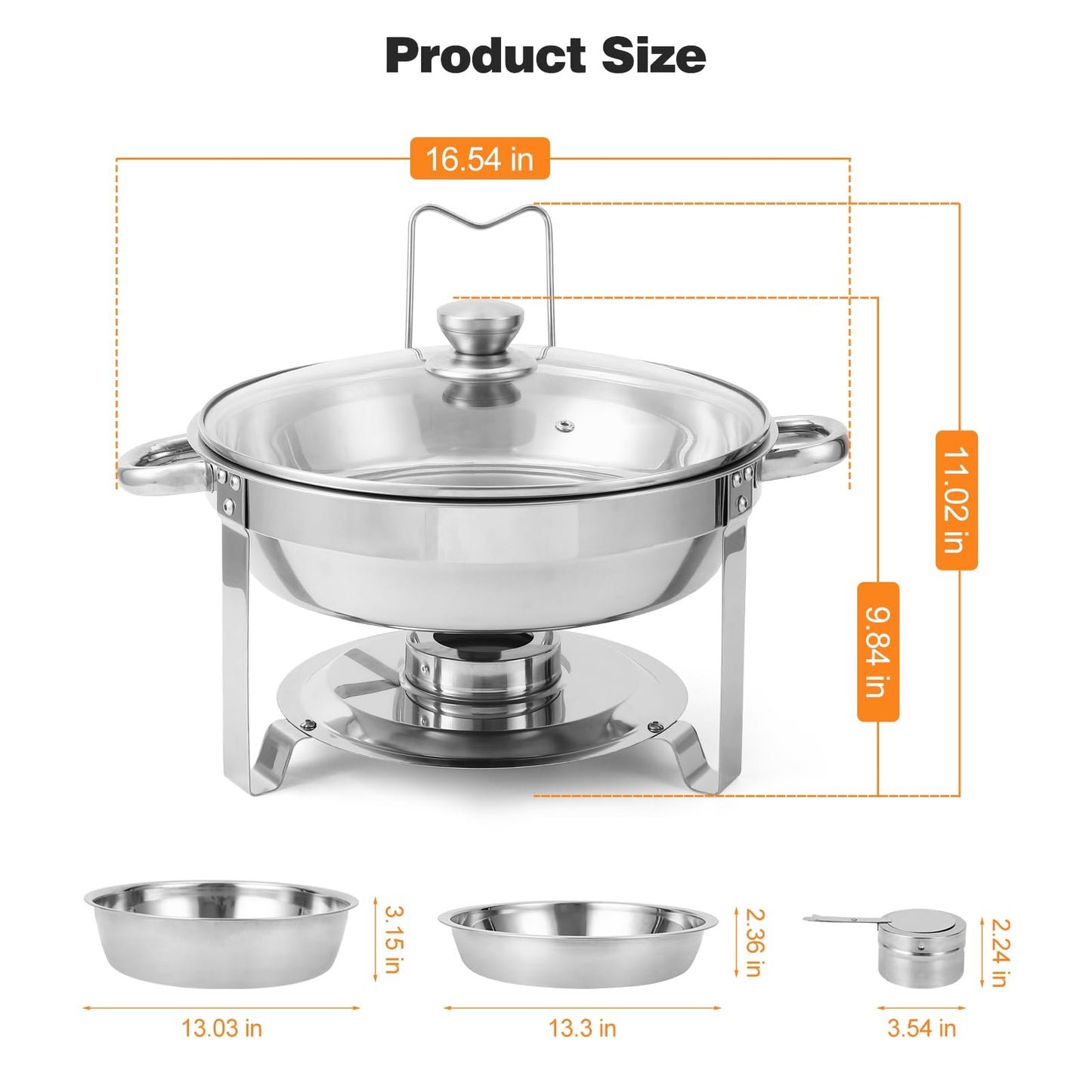 Garvee Chafing Dish Buffet Set 2 Pack 5QT, Stainless Steel Round Chafing Dishes for Buffet with Lid Holder & Glass Lid, Buffet Servers and Warmers for Parties, Wedding, Camping, Dinner, Silver