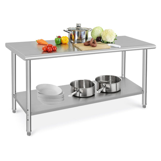 GARVEE 60"L x 24"W x 35"H Stainless Steel Prep Table - NSF Certified Heavy-Duty Commercial Table with Undershelf for Kitchen, Outdoor Cooking, Dining Room, Garage, and Laundry Room