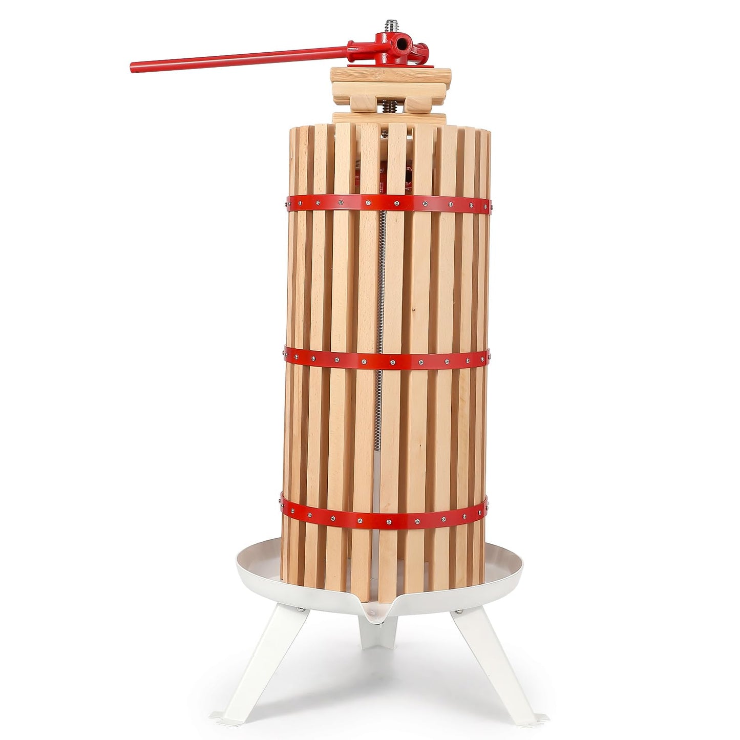 Garvee 7.9 Gal Manual Fruit Wine Press, Wood Steel Fruit and Wine Press With T-Handle, Stable Triangular Structure, Wine Making Press for Outdoor, Kitchen, Manual Assembly Required