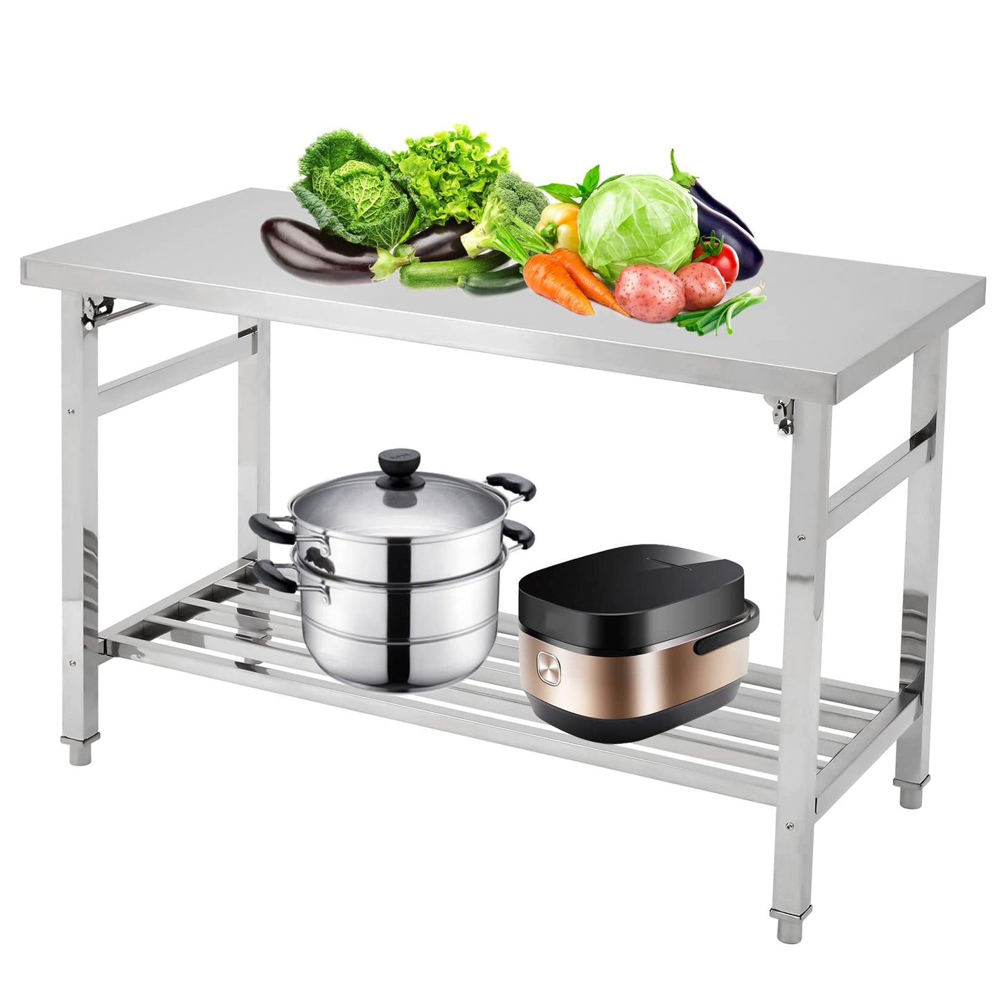 Garvee 48"L x 24"W x 32"H Stainless Steel Table Commercial Heavy Duty Folding Work Table with Undershelf Ideal for Kitchen Laundry and Outdoor Cooking
