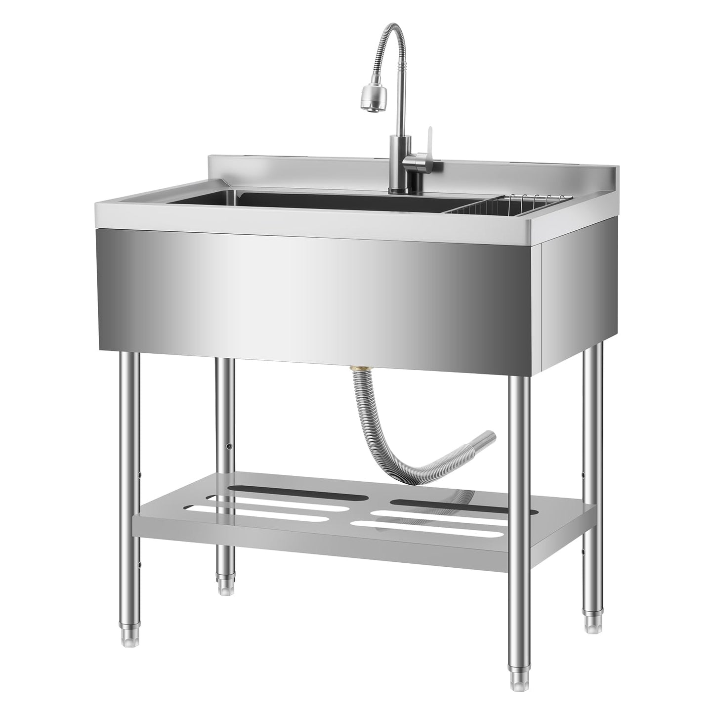 Garvee 20"D  X 36"W X 35.5"H Stainless Steel Utility Sink Freestanding Commercial Sink Adjustable Leg Hot and Cold Faucet Large Laundry Tub Kitchen Garage Bathroom Outdoor