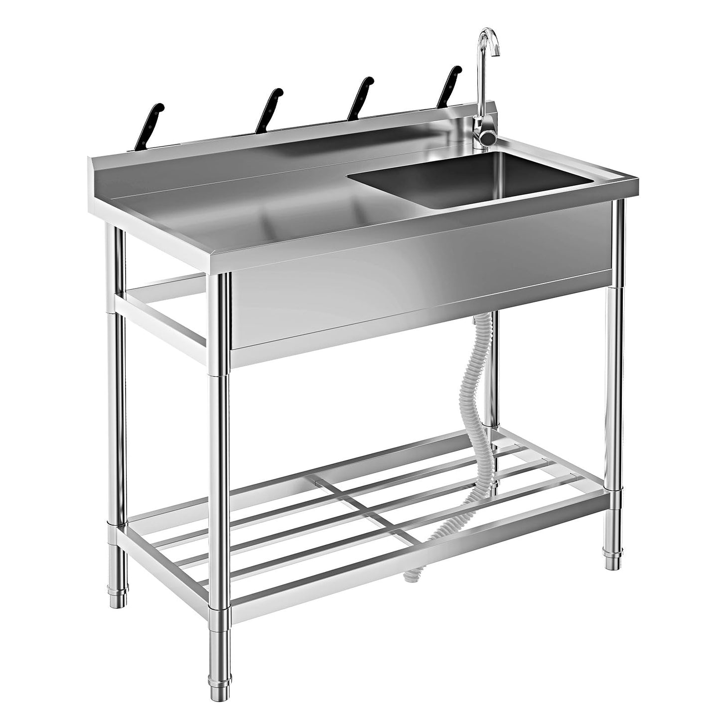 Garvee 20"D x 39"W x 37"H Free Standing Utility Sink Single Bowl Stainless Steel Commercial Kitchen Sink With Hot And Cold Water Pipe Indoor Outdoor Silver