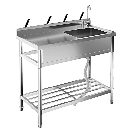 Garvee 20"D x 39"W x 37"H Free Standing Utility Sink Single Bowl Stainless Steel Commercial Kitchen Sink With Hot And Cold Water Pipe Indoor Outdoor Silver