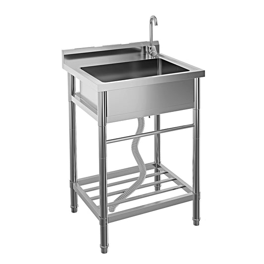 Garvee 20"D X 24"W X 41"H Free Standing Utility Sink Single Bowl Stainless Steel Commercial Kitchen Sink With Hot And Cold Water Pipe Indoor Outdoor
