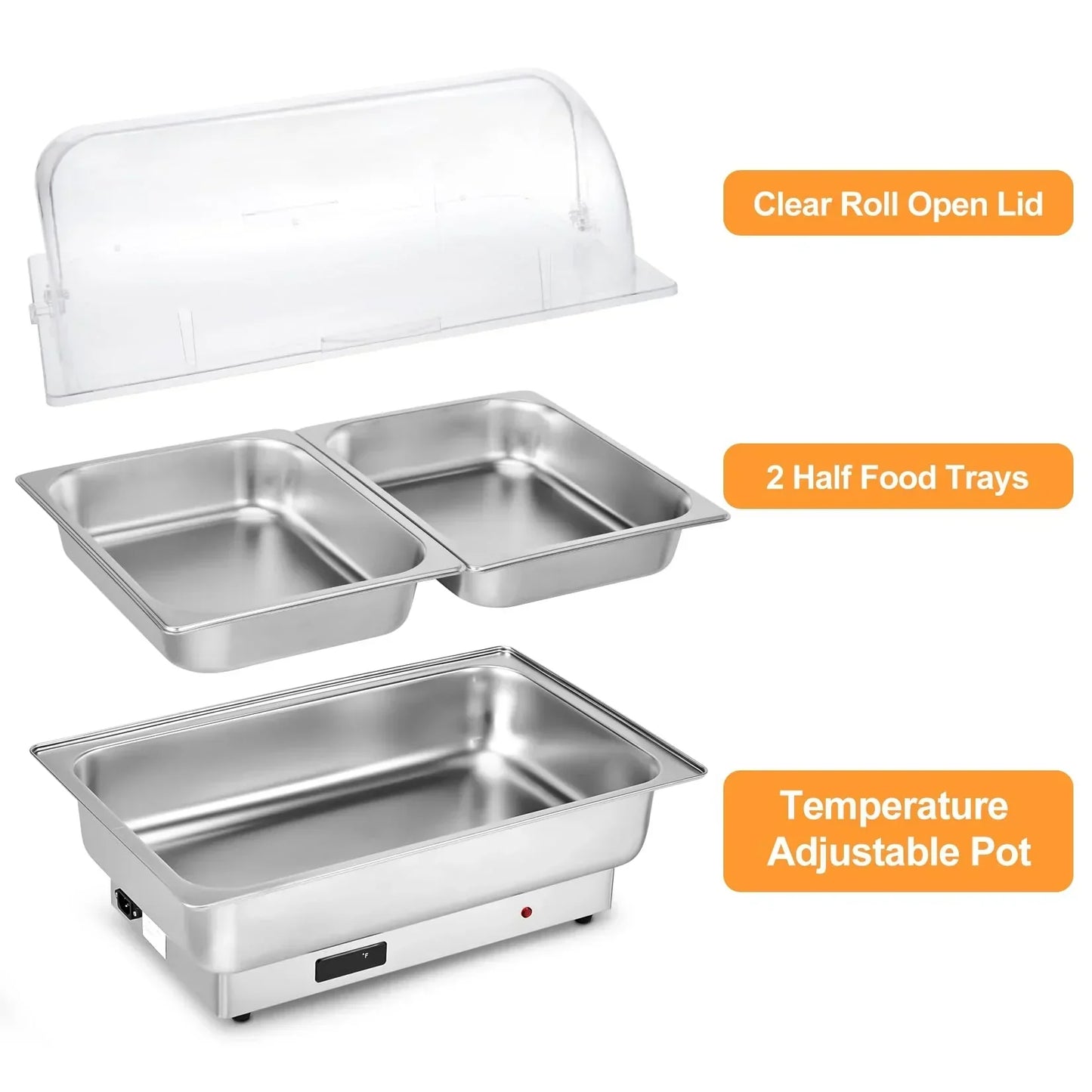 Garvee 9 QT Commercial Electric Chafing Dish Buffet Warmer – 2 Half-Size Trays, Adjustable Temp & Rotary Knob, Clear Lid for Weddings/Parties