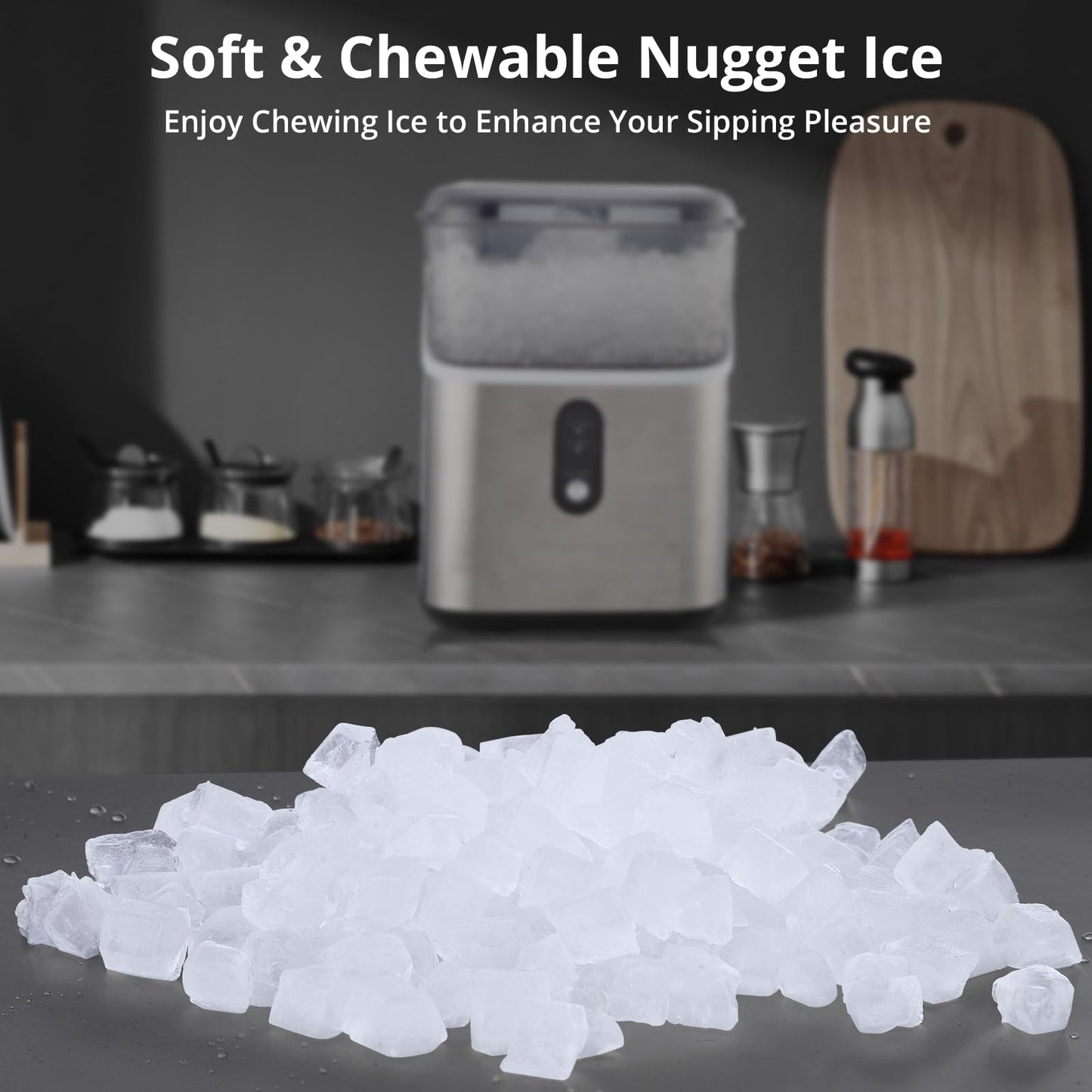 Garvee Commercial Nugget Ice Maker - 36 Lbs/Day Sonic Chewable Ice Machine with Self-Cleaning, Fast 7-Min Ice Making for Home Bar (Silver)