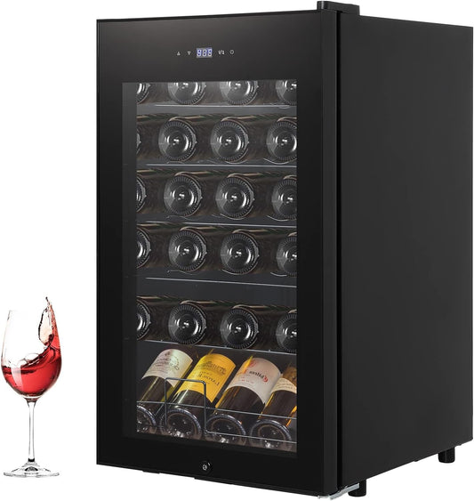 Garvee 24-Bottle Wine Cooler Refrigerator, Freestanding Compressor Wine Fridge with 40-65°F Digital Temperature Control, UV-Resistant Glass Door, and Chrome Shelves for Red, White, and Champagne