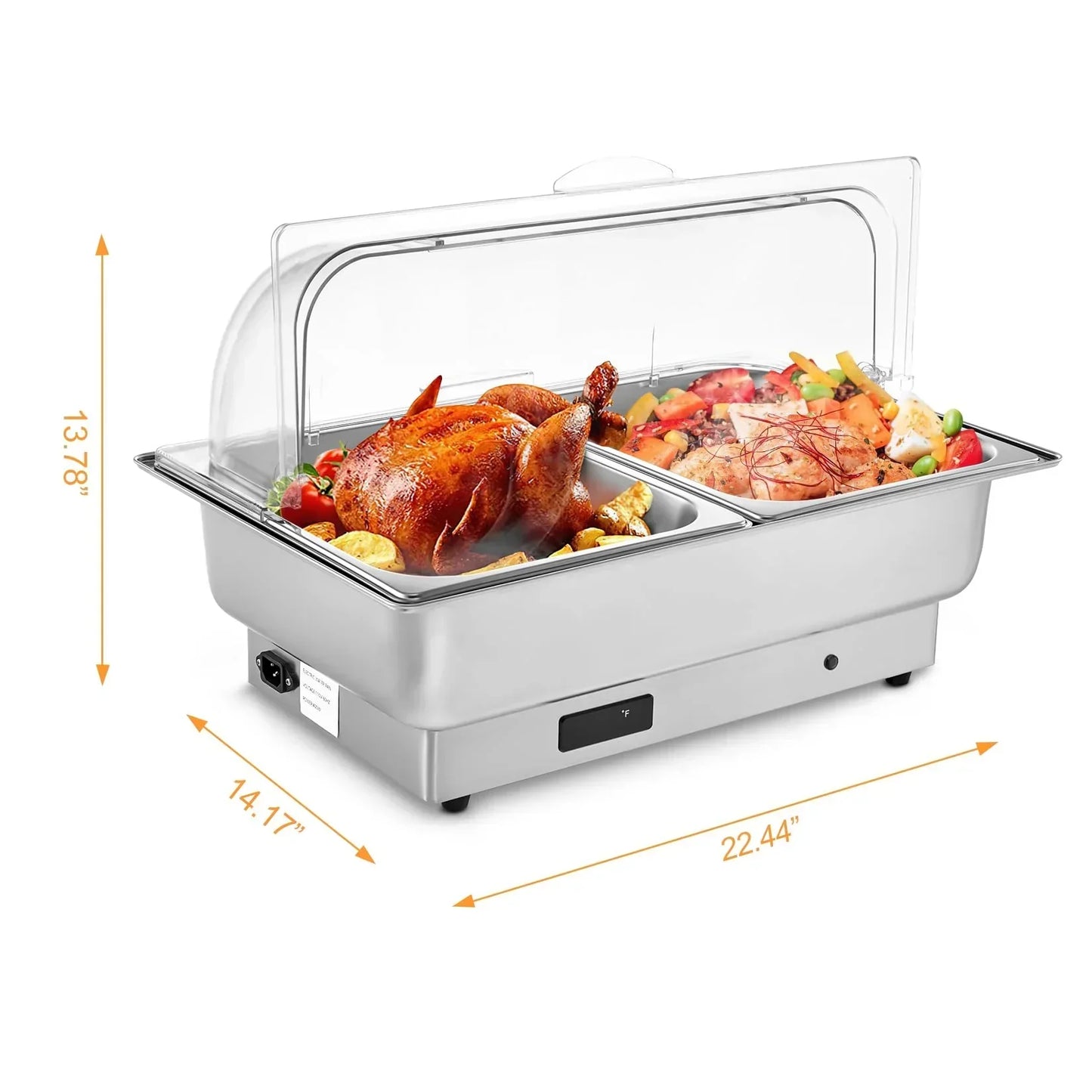 Garvee 9 QT Commercial Electric Chafing Dish Buffet Warmer – 2 Half-Size Trays, Adjustable Temp & Rotary Knob, Clear Lid for Weddings/Parties