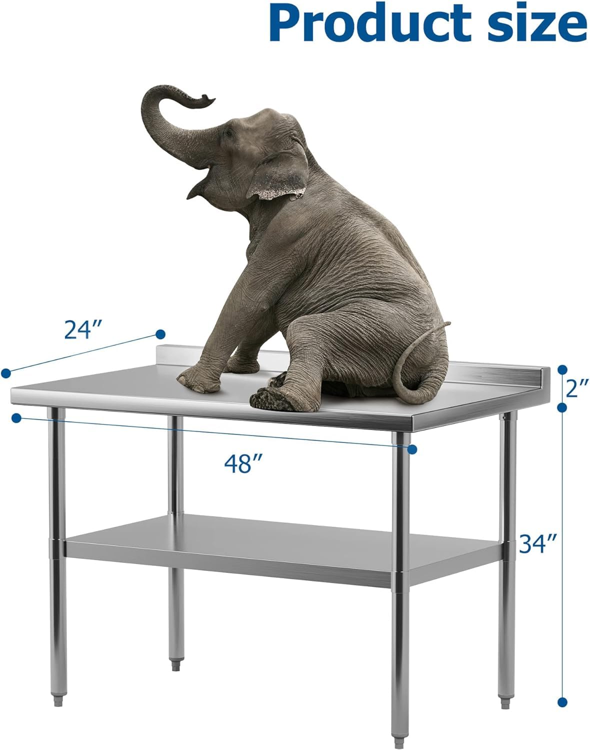 GARVEE 48"L x 24"W x 34"H Stainless Steel Work Table with Backsplash - NSF Certified, Heavy-Duty Kitchen Prep Table for Home, Restaurant, Hotel, and Outdoor Use