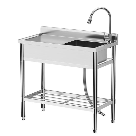 Garvee 39"W x 20"D x 37"H Freestanding Single Bowl Sink Commercial Kitchen Utility Sink with Worktop & Faucet, NSF Certified Stainless Steel for Garage