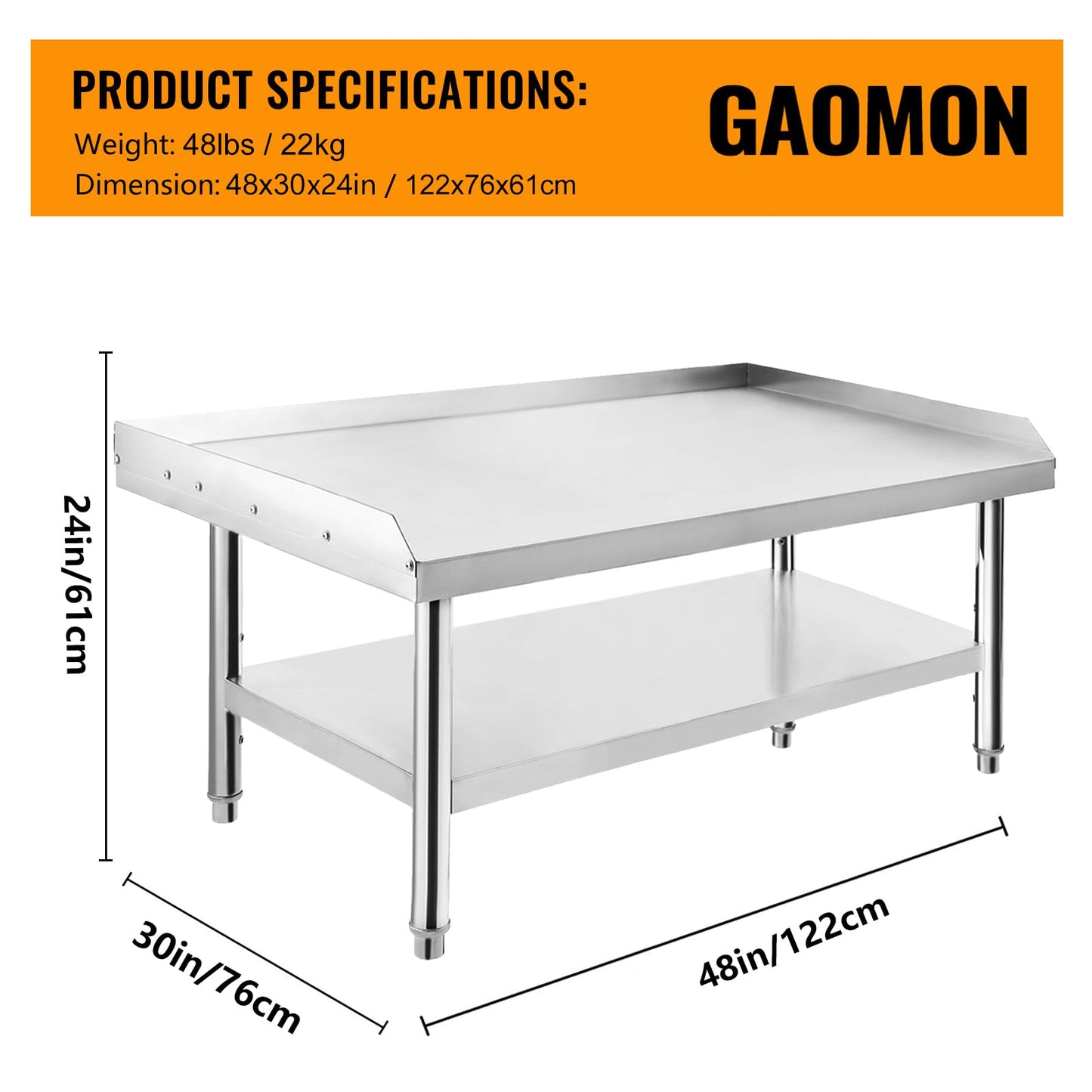 GARVEE 48"L x 30"W x 24"H Stainless Steel Grill Stand Table - Heavy-Duty, Adjustable Undershelf, Easy to Assemble, for Home and Commercial Kitchens