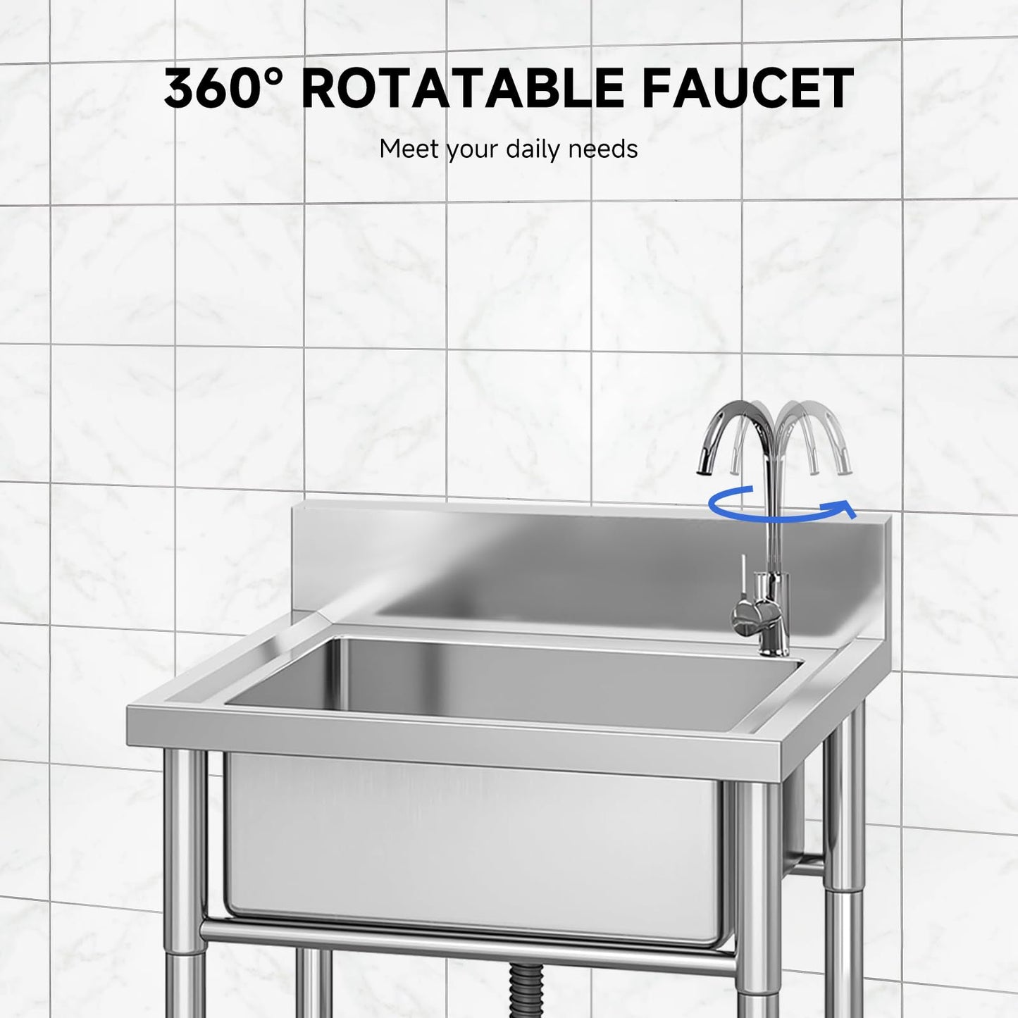 Garvee 19.7"W x 21.7"D x 33.5"H Freestanding Single Bowl Sink - Utility Prep Sink with Undershelf, Faucet, Hot & Cold Water Pipes for Restaurant, Laundry, Garage, Bar, Workshop