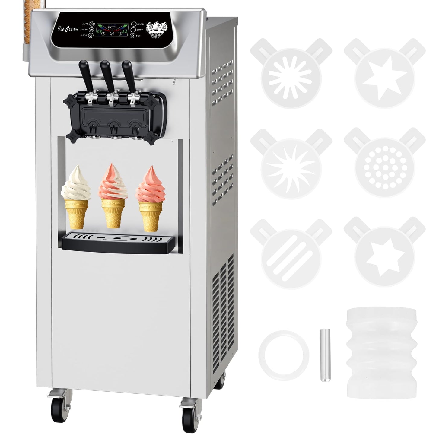 Garvee Commercial Soft Ice Cream Machine 3 Flavors Clean Led Panel Perfect for Restaurants Snack Bar Supermarkets 2200W (Without Pre-Chill)