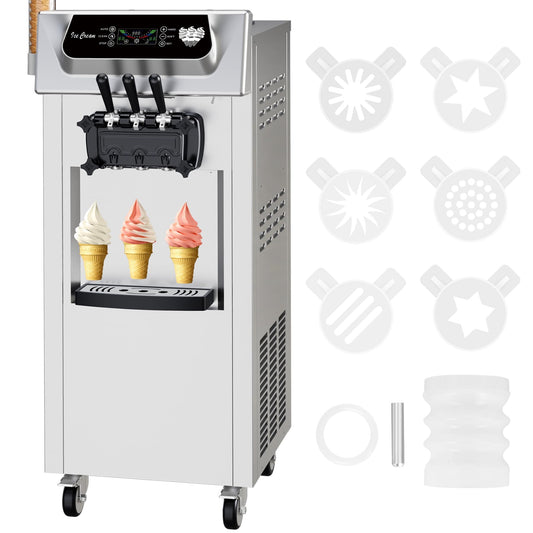 Garvee Commercial Soft Ice Cream Machine 3 Flavors Clean Led Panel Perfect for Restaurants Snack Bar Supermarkets 2200W (Without Pre-Chill)