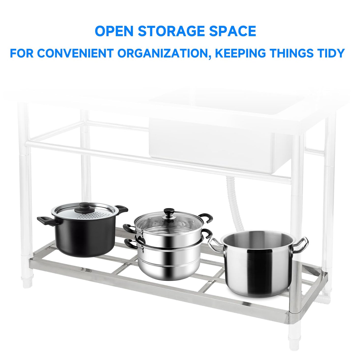 GARVEE 47.2"W x 19.7"D x 37.4"H Freestanding Stainless Steel Utility Sink - Single Bowl Prep Sink with Workbench, Hot & Cold Water Pipes, and Faucet for Restaurants, Laundry Rooms, Garages, Bars, and Workshops