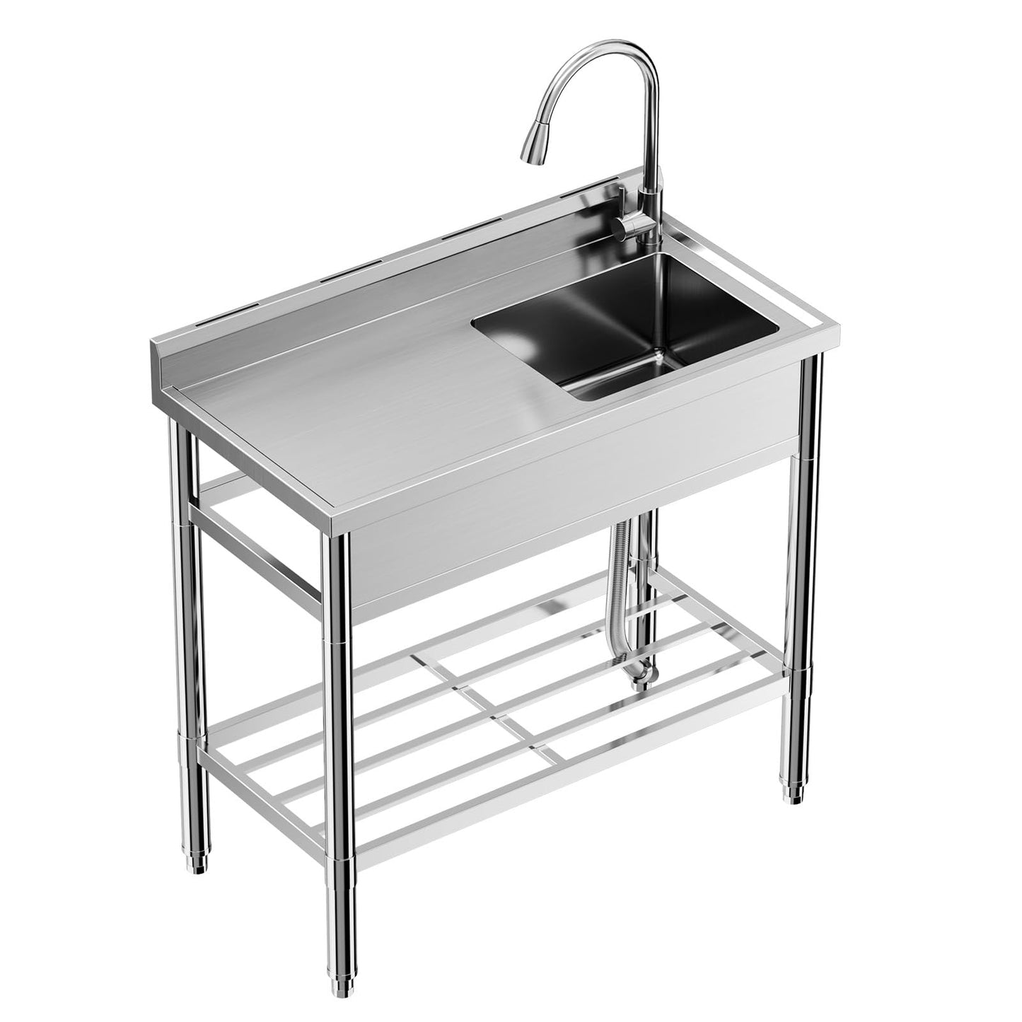 Garvee 39"W x 20"D x 37"H Freestanding Single Bowl Sink Commercial Kitchen Utility Sink with Worktop & Faucet, NSF Certified Stainless Steel for Garage