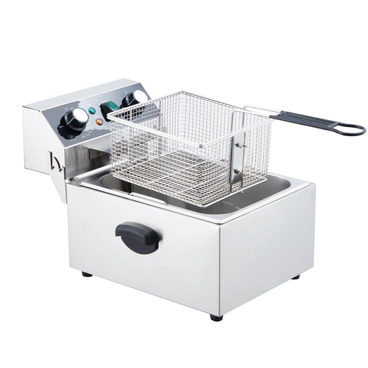 Garvee 10L 1800W Electric Deep Fryer - Single Stainless Steel Tank with Easy-Clean Rotary Head, 60-Min Timer & Adjustable Temp (110V)