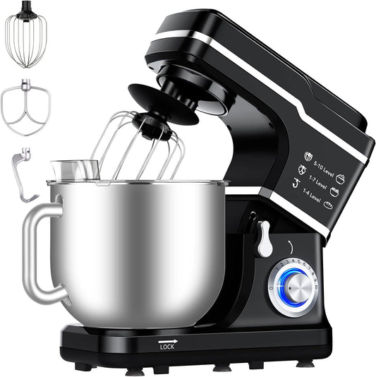 Garvee 7.5 QT Professional Electric Stand Mixer - 660W 10-Speed Kitchen Mixer with Stainless Steel Bowl, LED Light, and Dishwasher-Safe Accessories- Black
