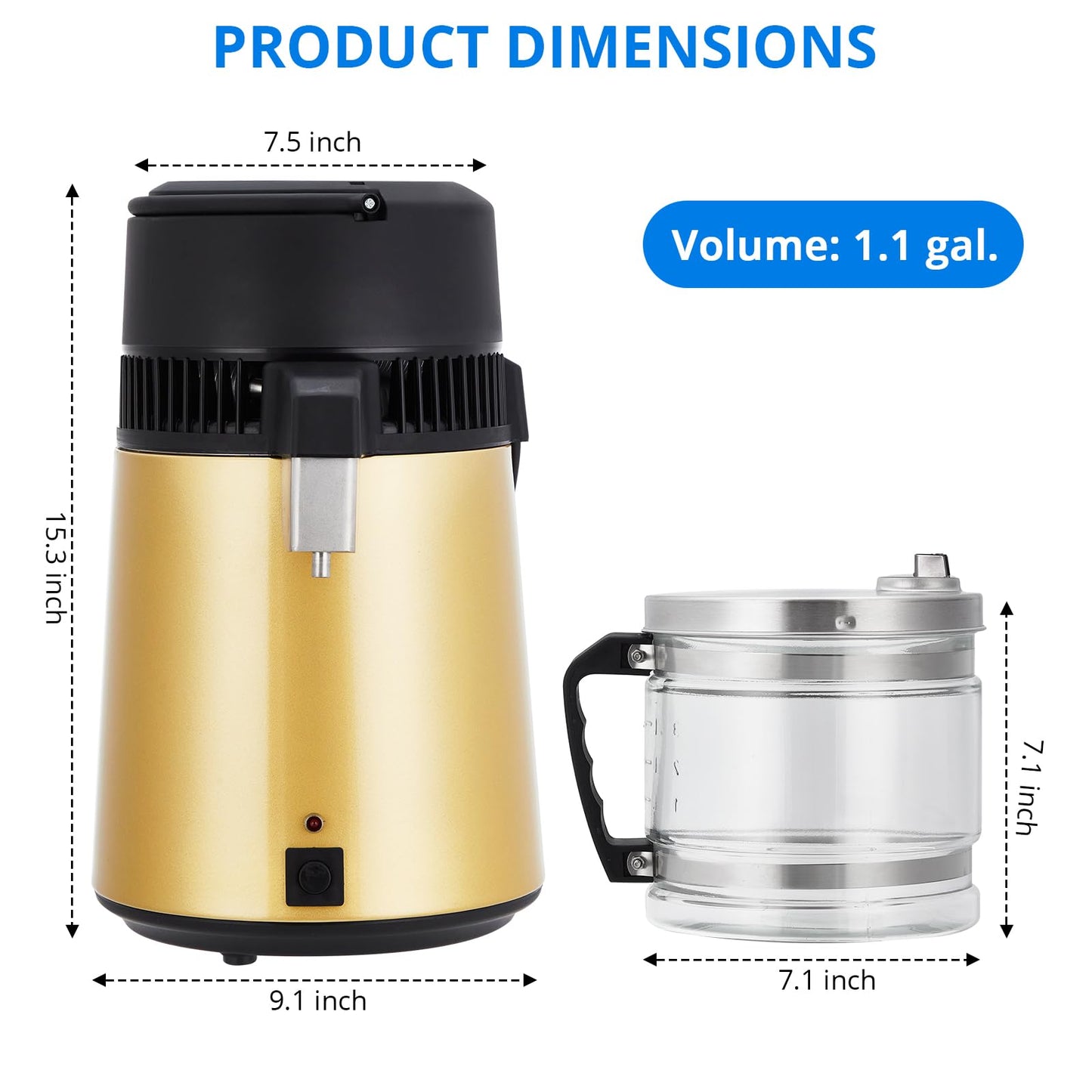 Garvee 4L Water Distiller Stainless Steel Distilled Water Purifier Countertop Home Use Golden