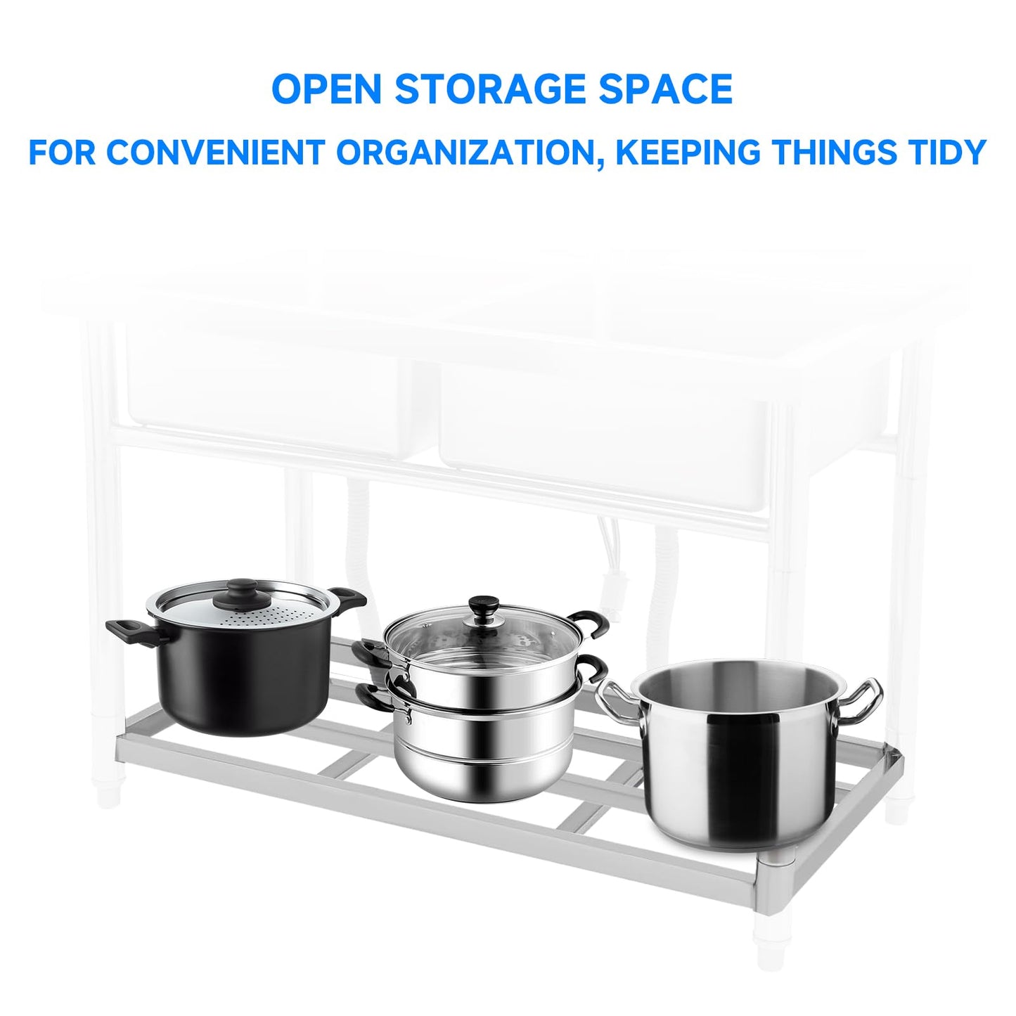 GARVEE 39.4"W x 19.7"D x 33.5"H Stainless Steel Utility Sink - Freestanding Double Bowl Prep Sink with Undershelf, Hot & Cold Water Pipes, and Faucet for Restaurants, Laundry Rooms, Garages, Bars, and Workshops