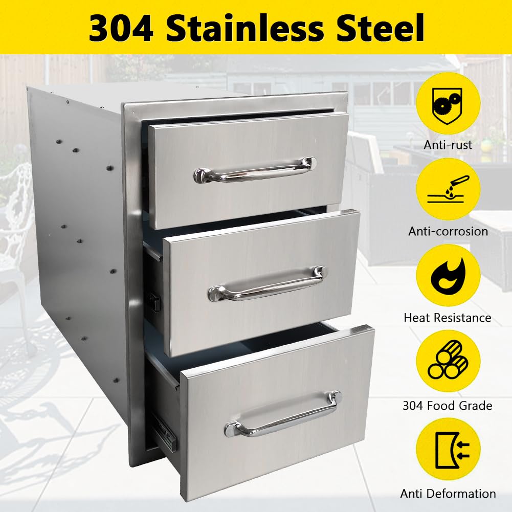 Garvee Stainless Steel SingleLayer BBQ Drawers for Outdoor Kitchen - 14 x20.5 x 23 Inch