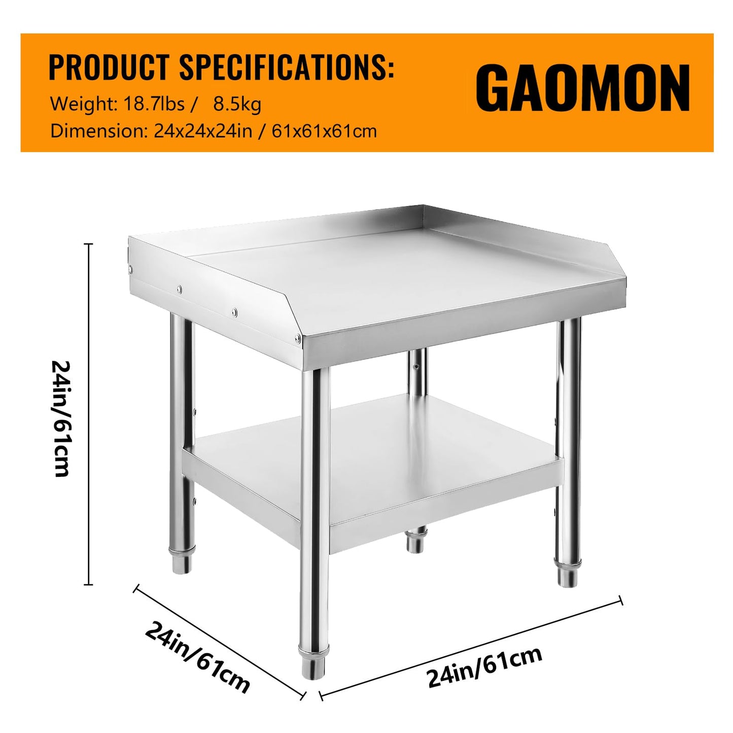 GARVEE 24"L x 24"W x 24"H Stainless Steel Grill Stand Table - Heavy-Duty with Adjustable Undershelf, Easy to Clean for Home, Restaurant, and Kitchen Use