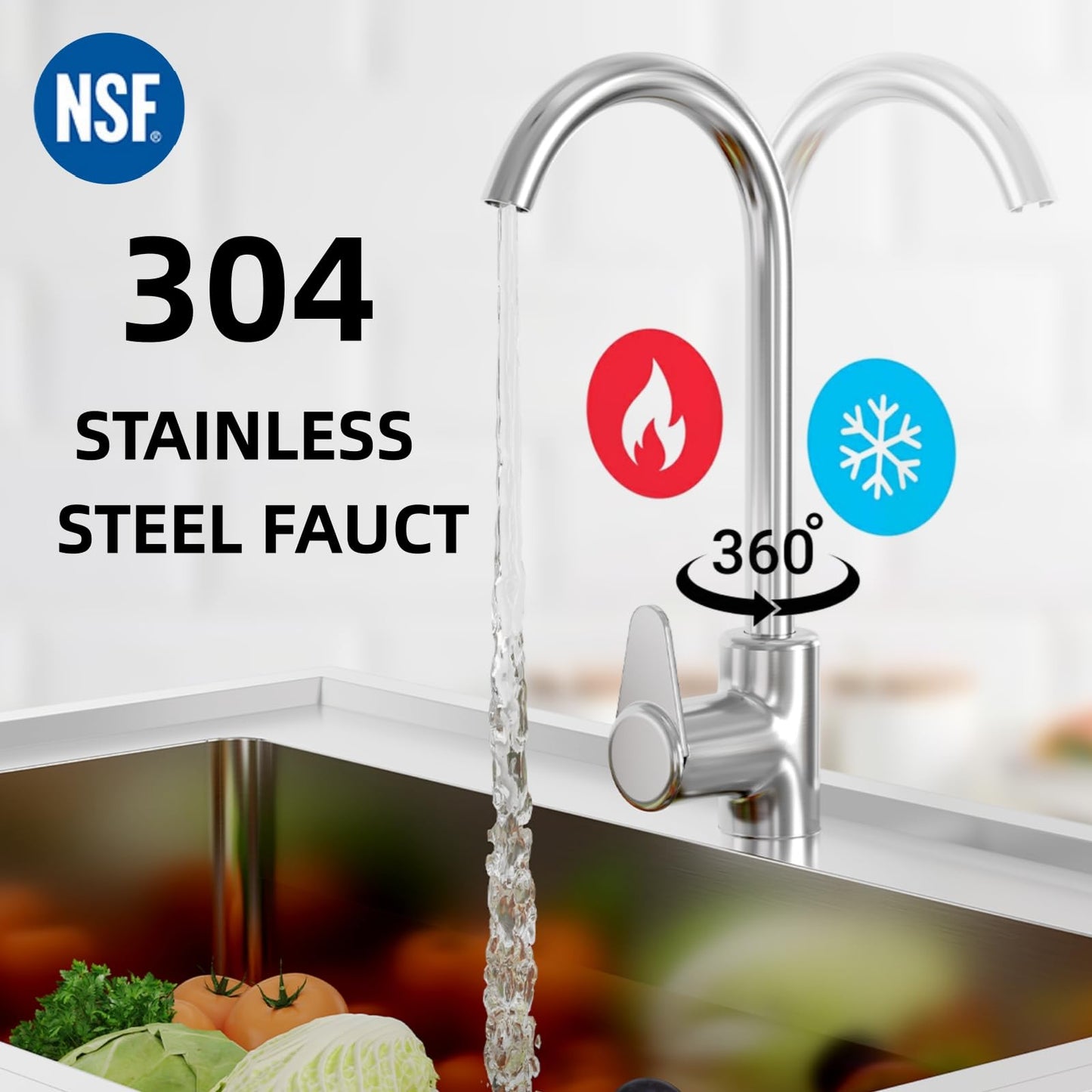 Garvee 20"D x 47"W x 37"H Free Standing Utility Sink Single Bowl Stainless Steel Commercial Kitchen Sink with Hot and Cold Water Pipes for Indoor and Outdoor Use