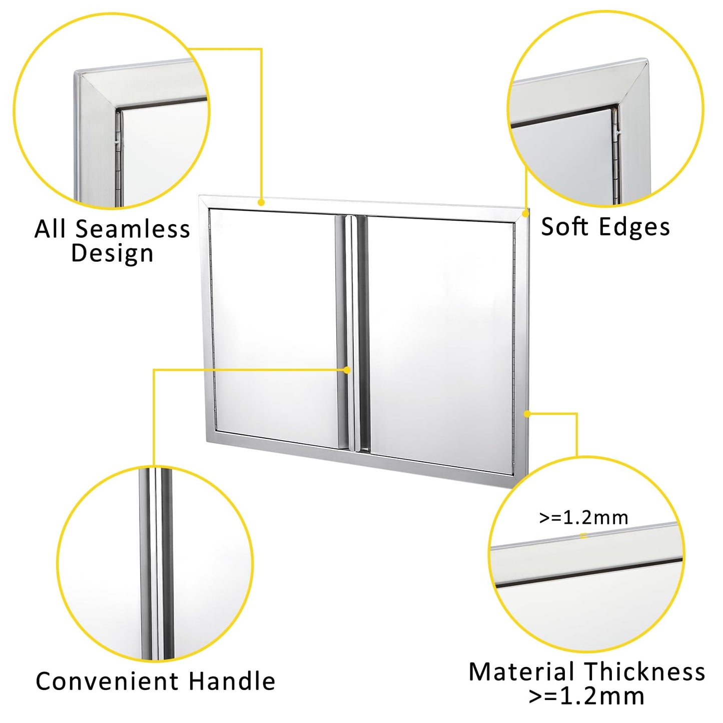 Garvee BBQ Access Door 28W X 19H Inch, Grill Door Double Door Brushed Stainless Steel with Recessed Handle, Outdoor Kitchen Doors for BBQ Island, Grill Station, Outside Cabinet