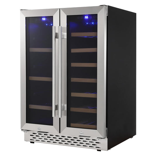 Garvee Wine and Beverage Refrigerator 24 Inch Dual Zone Wine Cooler with 40 Bottles Wine Capacity, 120L Built-in and Freestanding,with Independent Temperature Control,Upgraded Compressor,Quiet