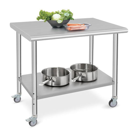 GARVEE 36"L x 24"W x 35"H Stainless Steel Prep Table - NSF Certified Heavy-Duty Commercial Kitchen Table with 4 Wheels and Undershelf for Outdoor Cooking, Dining Room, Garage, Laundry Room, and Kitchen