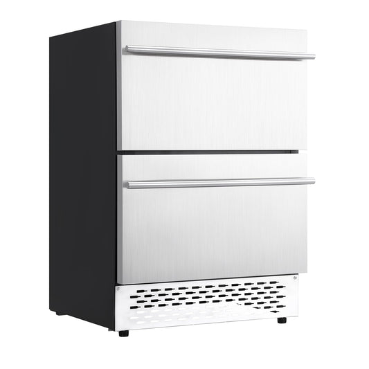 Garvee Under Counter Double Drawer Fridge - Dual Drawer Indoor/Outdoor Beverage Refrigerator, Stainless Steel, Weather-Proof Design, Freestanding or Built-In, Insulation for Home & Commercial Use.