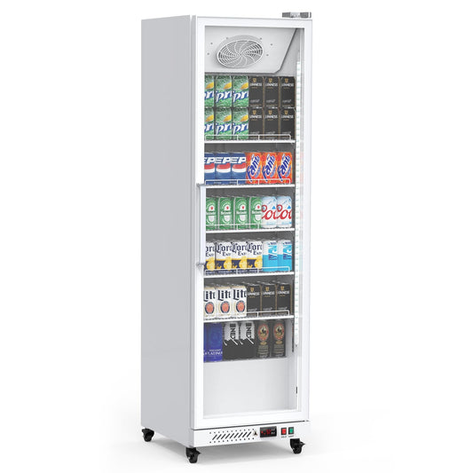 Garvee Commercial Display Refrigerator, 12.4 Cu.Ft Beverage Cooler, LED Light, Adjustable Shelves, Glass Door, Auto-Defrost, 360° Air-Cooling, Suitable for Bars and Stores