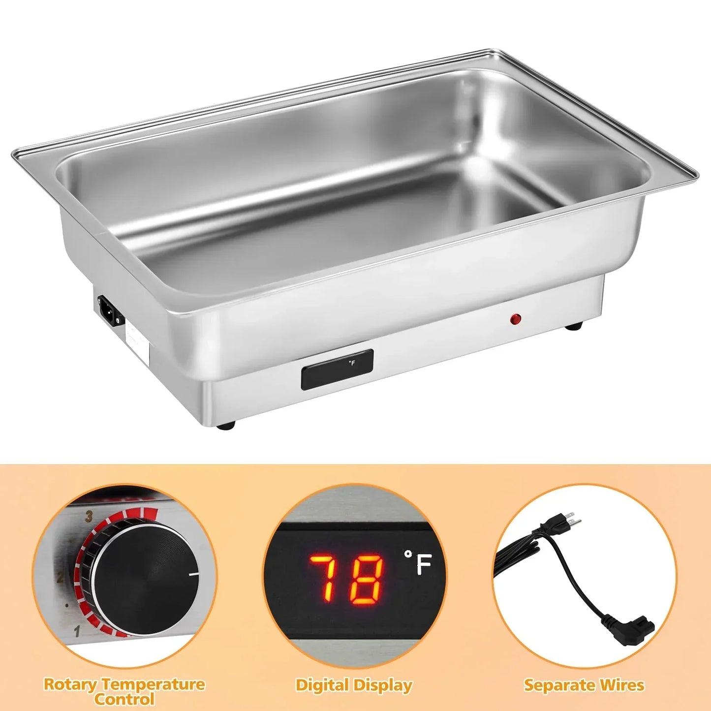 Garvee 9 QT Commercial Electric Chafing Dish Buffet Warmer – 2 Half-Size Trays, Adjustable Temp & Rotary Knob, Clear Lid for Weddings/Parties