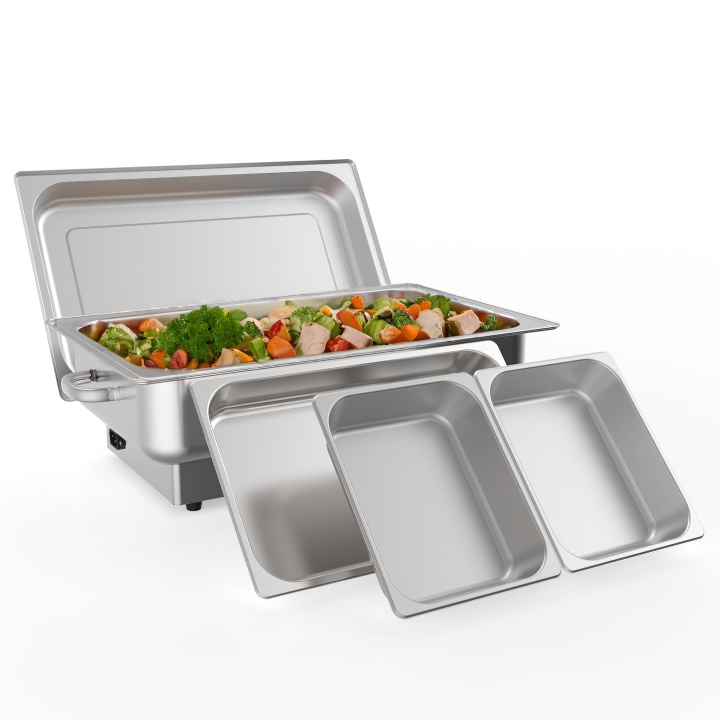 Garvee 9QT(1x1/1+ 2x1/2Pan)Electric Chafing Dish with Temperature Control, Stainless Steel Buffet Servers and Warmers,Electric Chafing Dish Set with Temperature Control for Catering