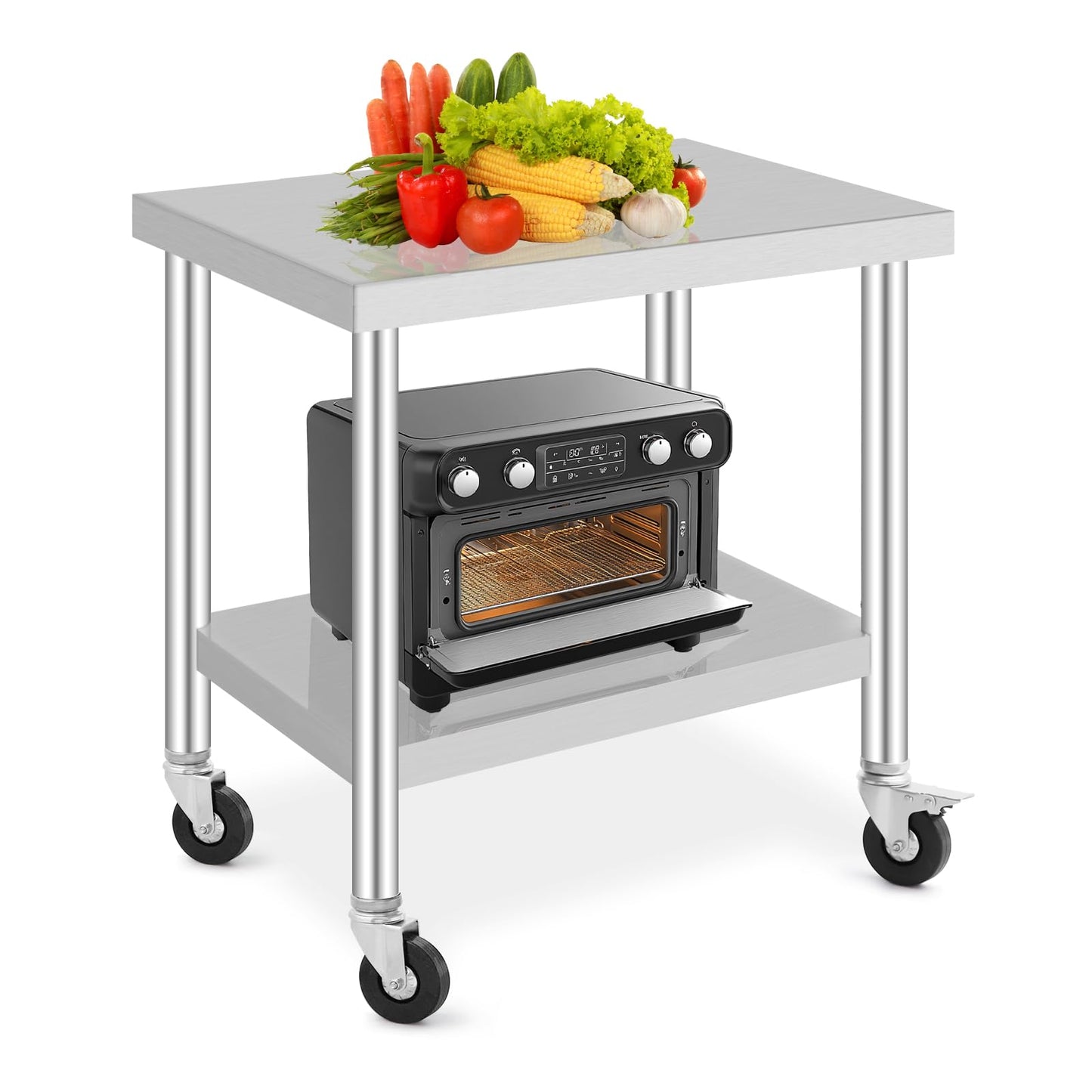 GARVEE 36"L x 24"W x 37"H Stainless Steel Work Table with Caster Wheels - Heavy-Duty Food Prep Table with Adjustable Undershelf for Kitchen, Garage, Laundry, and Hotel Use