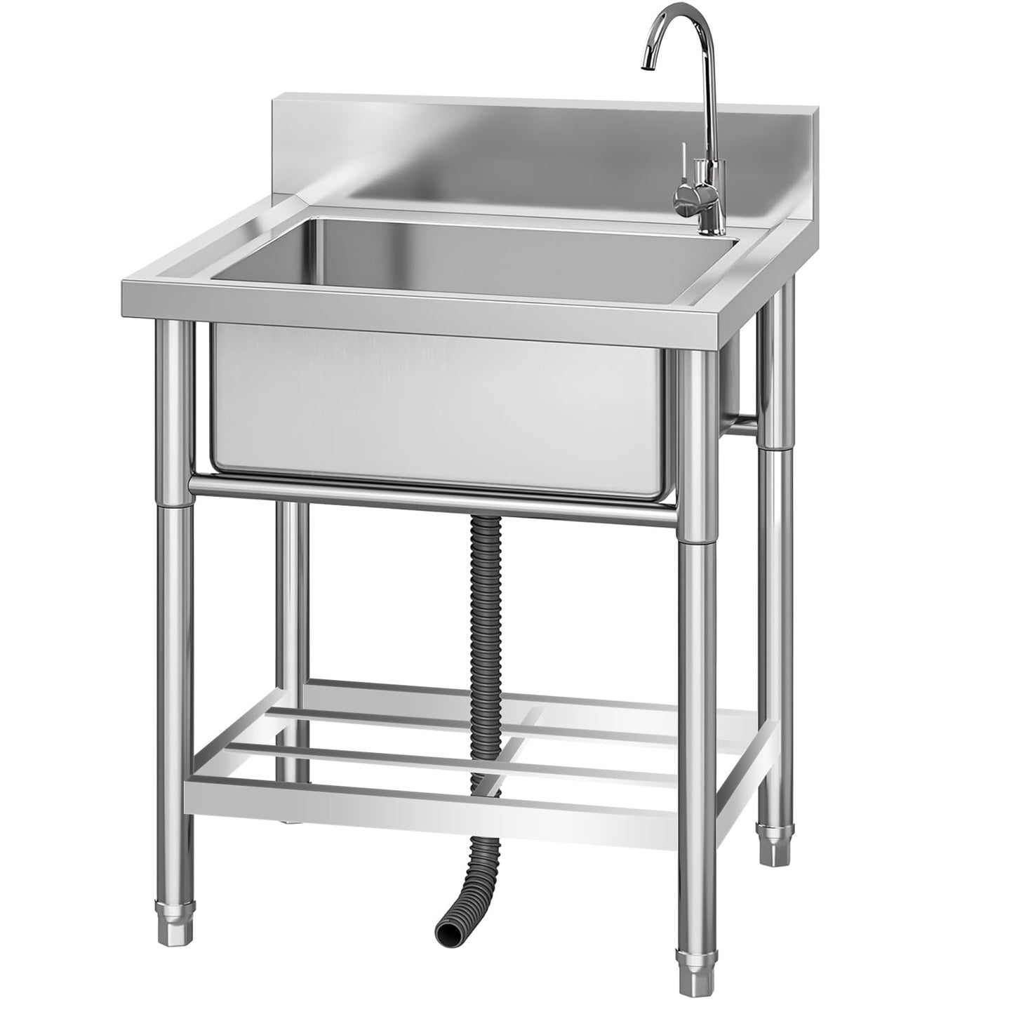 Garvee 19.7"W x 21.7"D x 33.5"H Freestanding Single Bowl Sink - Utility Prep Sink with Undershelf, Faucet, Hot & Cold Water Pipes for Restaurant, Laundry, Garage, Bar, Workshop