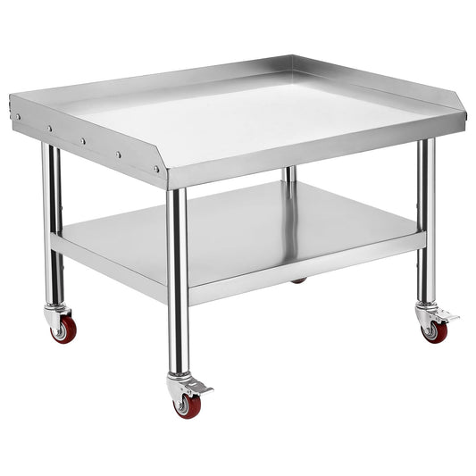 GARVEE 36"L x 28"W x 24"H Stainless Steel Equipment Grill Stand Table - 200 lbs Top Shelf, 2" Edge Baffle, with Wheels for Home, Hotel, and Commercial Kitchens