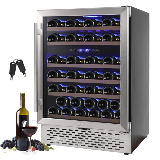 Garvee Wine Cooler Refrigerator 51 Bottles Compressor Dual Zone Built-in or Freestanding Fridge with Seamless Stainless Steel & Triple-Layer Tempered Reversible Glass Door and Temperature Memory Function