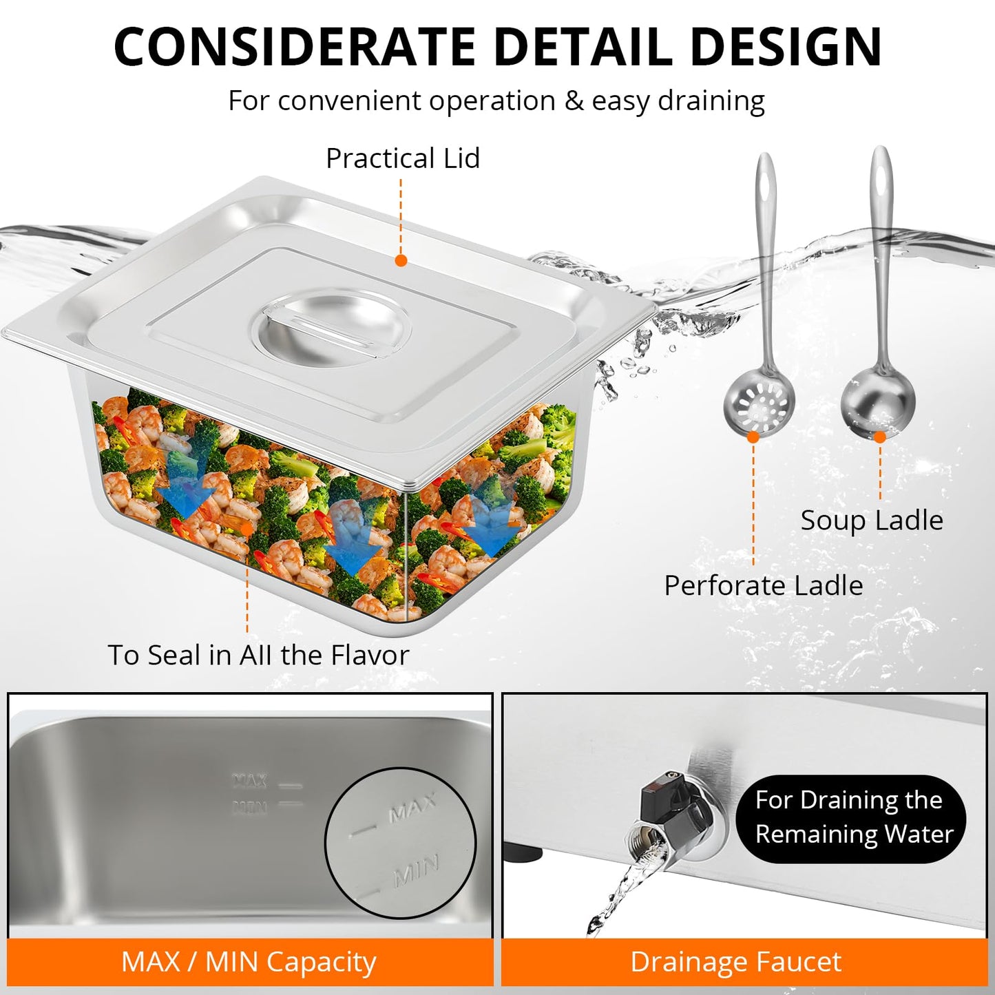 Garvee Commercial Food Warmer 4 Pan, 4x12QT Bain Marie Buffet Server and Warmer, Stainelss Steel Electric Steam Table with Lids & Ladles for Buffet Catering Parties Restaurants, Silver